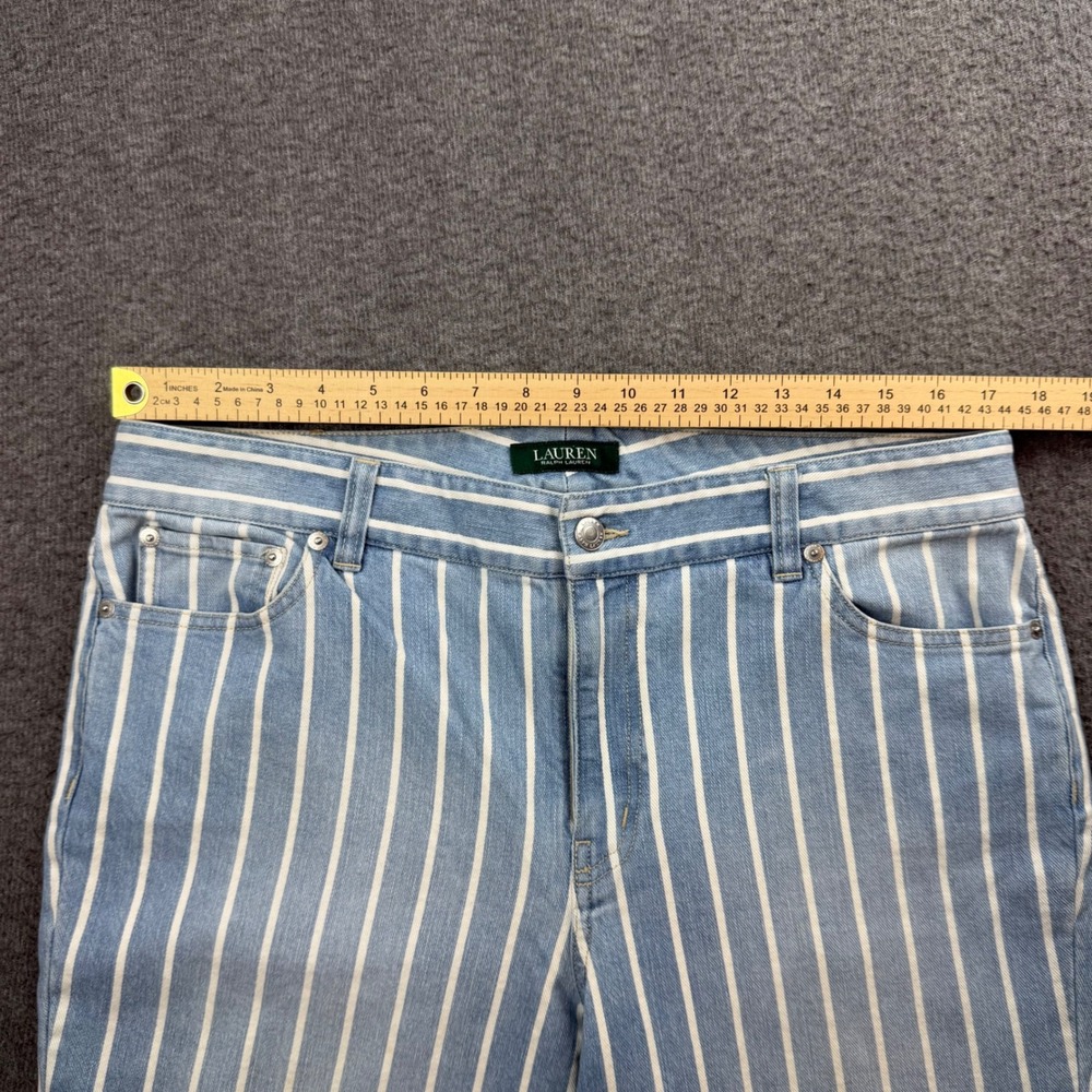 Lauren Ralph Lauren Blue and White Vertical Stripe Straight-Leg Jeans - Picture 5 of 12